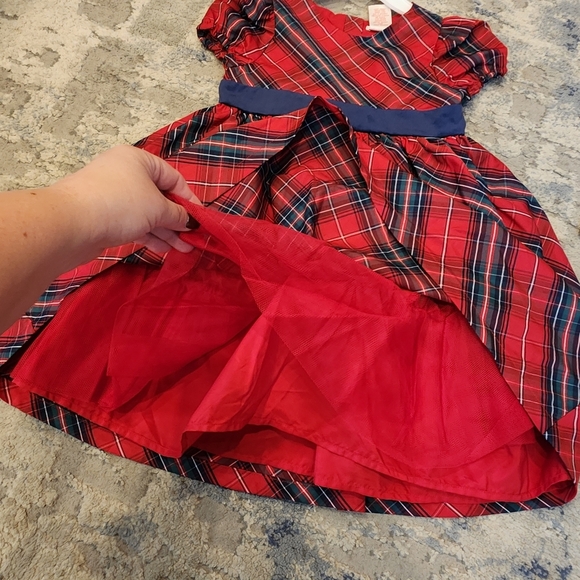 Max Studio Kids Red Christmas Plaid Sateen Dress Velvet Bow Size 6 New - Picture 3 of 14